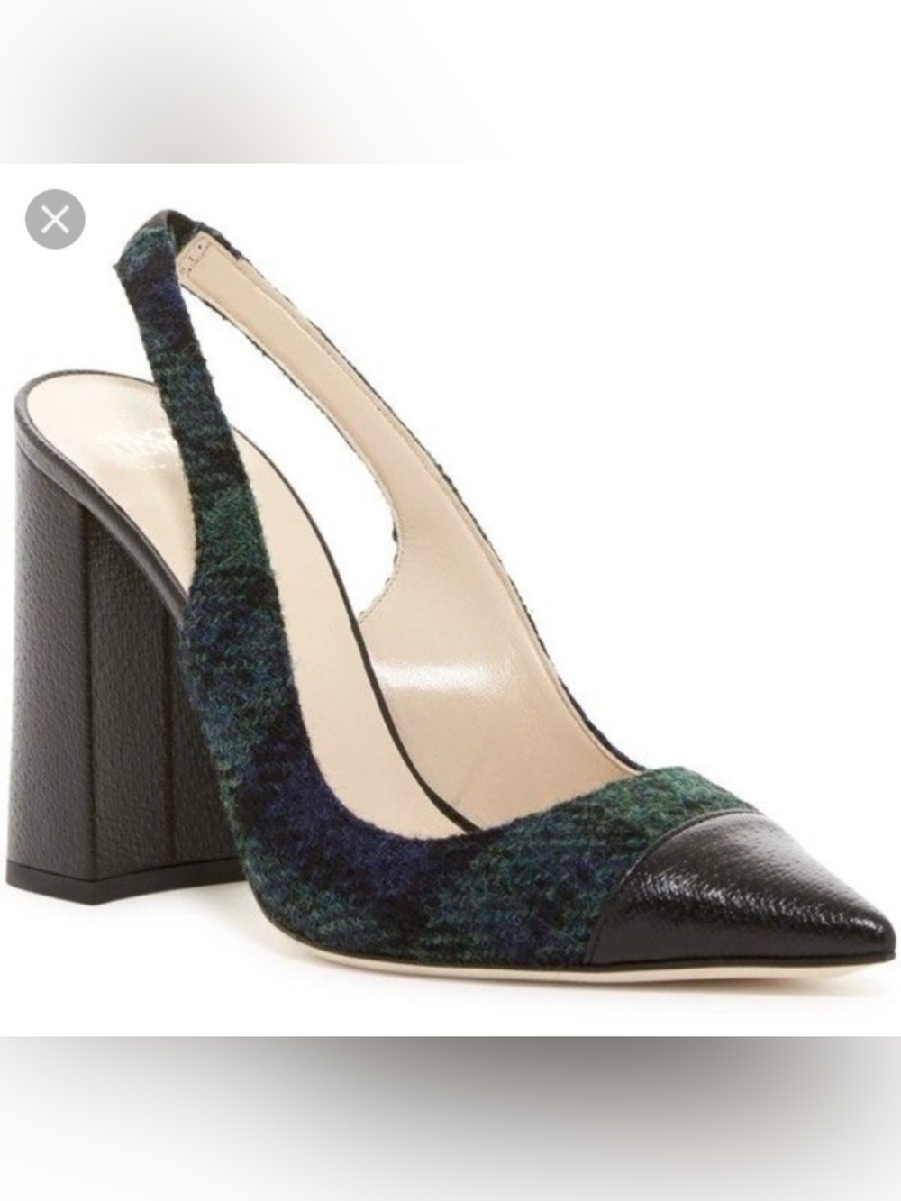 NEW Frances Valentine Sandy Chunky High Heel Slingback Blue Green Plaid Shoe 6.5